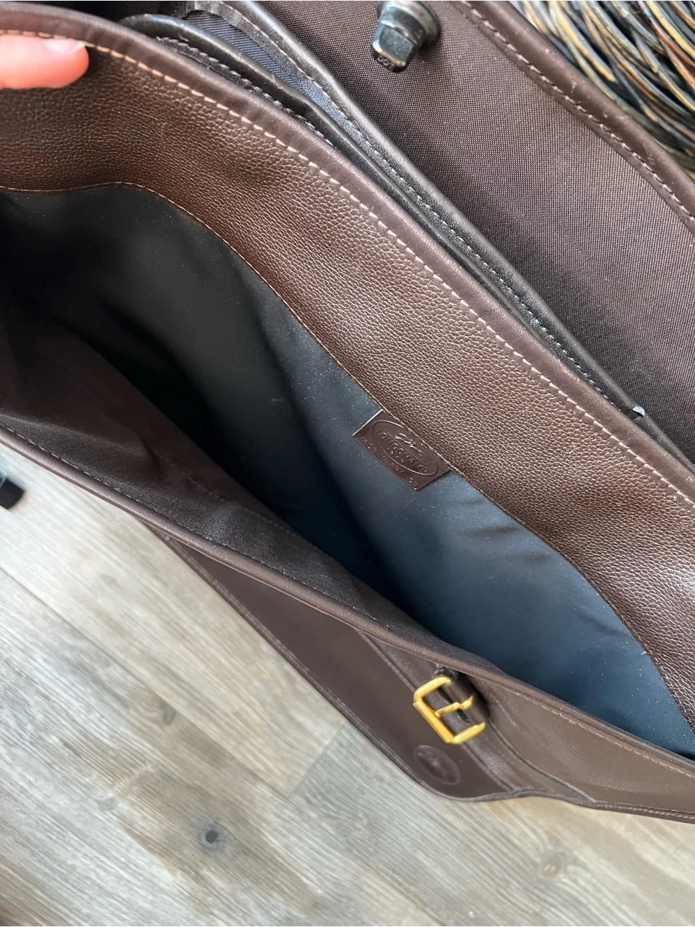Longchamp Dark Brown Leather Briefcase with Gold Hardware